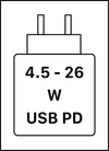 Ovaj uređaj podržava brzo punjenje USB PD, kako je definirano u specifikaciji USB Implementers Forum Power Delivery.