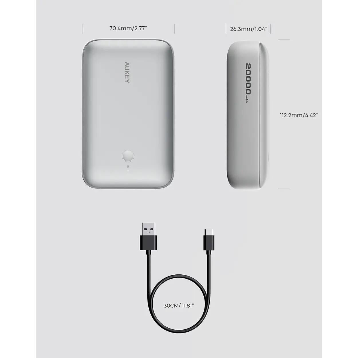AUKEY Spark Mini 20000mAh Fast Charging Power Bank – Frost White