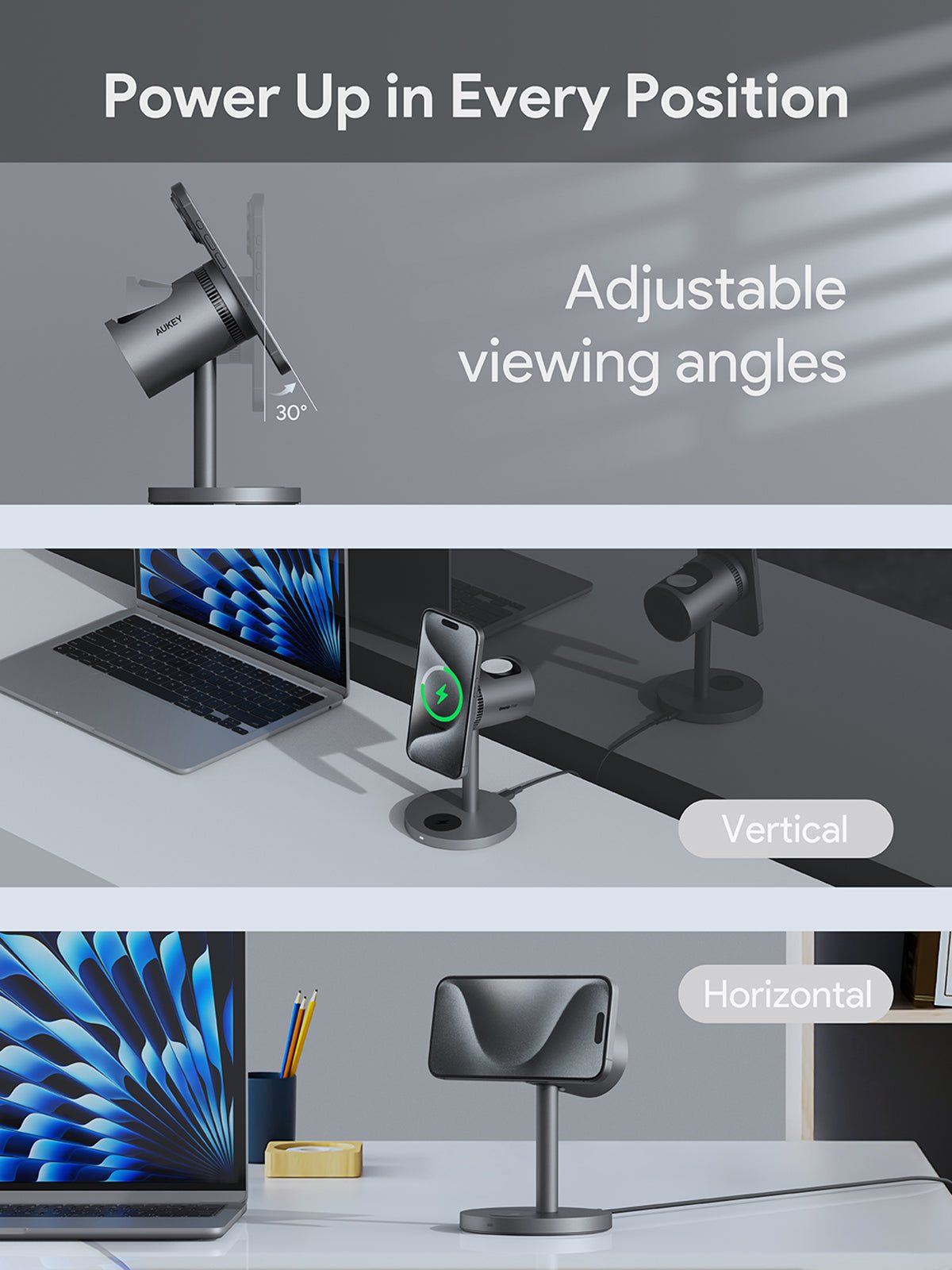 AUKEY MagFusion 3-in-1 Qi2 15W Magnetic Wireless Charger MFI Certified - iSTYLE.hr