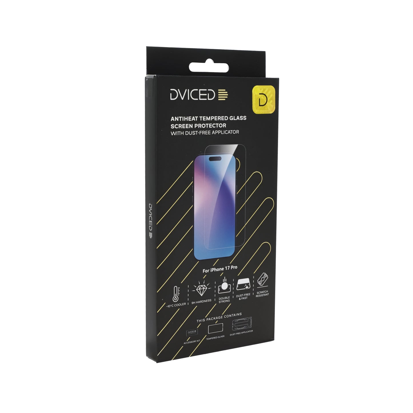 Dviced AntiHeat ojačano zaštitno staklo za zaslon s aplikatorom za iPhone 17 Pro