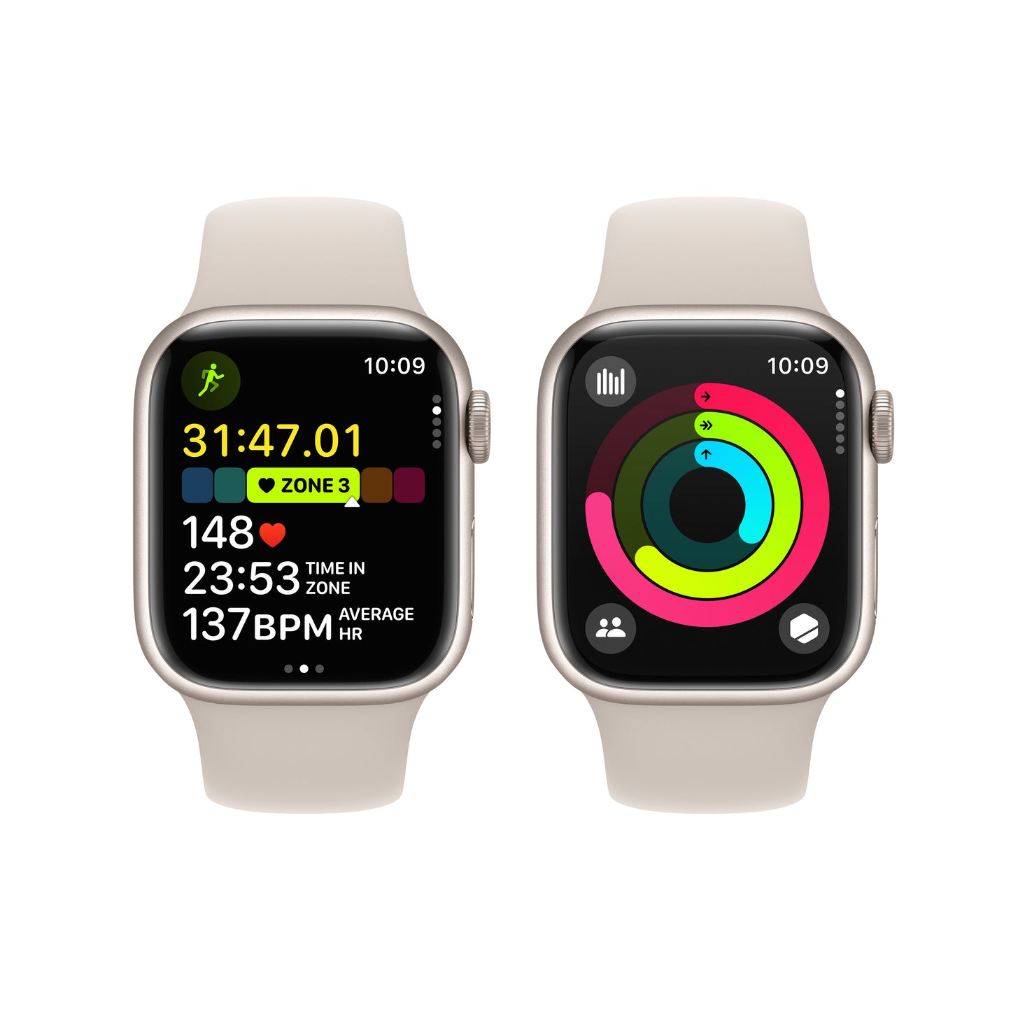 Apple Watch Series 9 GPS 41mm Starlight Aluminum Case with Starlight Sport Band - S/M - iSTYLE HR