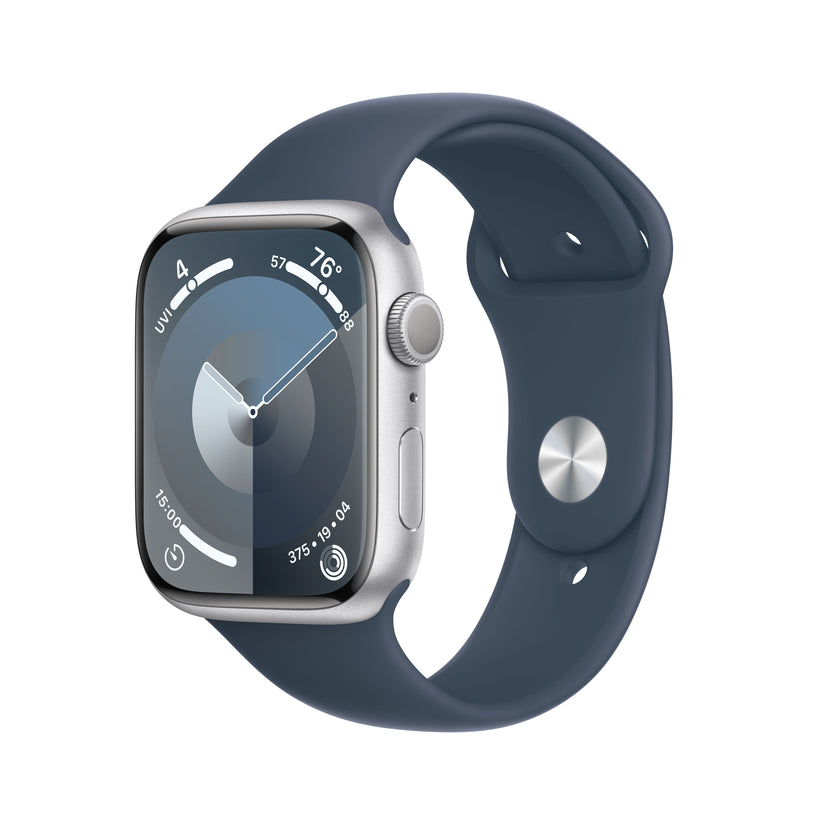 Apple Watch Series 9 GPS 45mm Silver Aluminum Case with Storm Blue Sport Band - S/M - iSTYLE HR