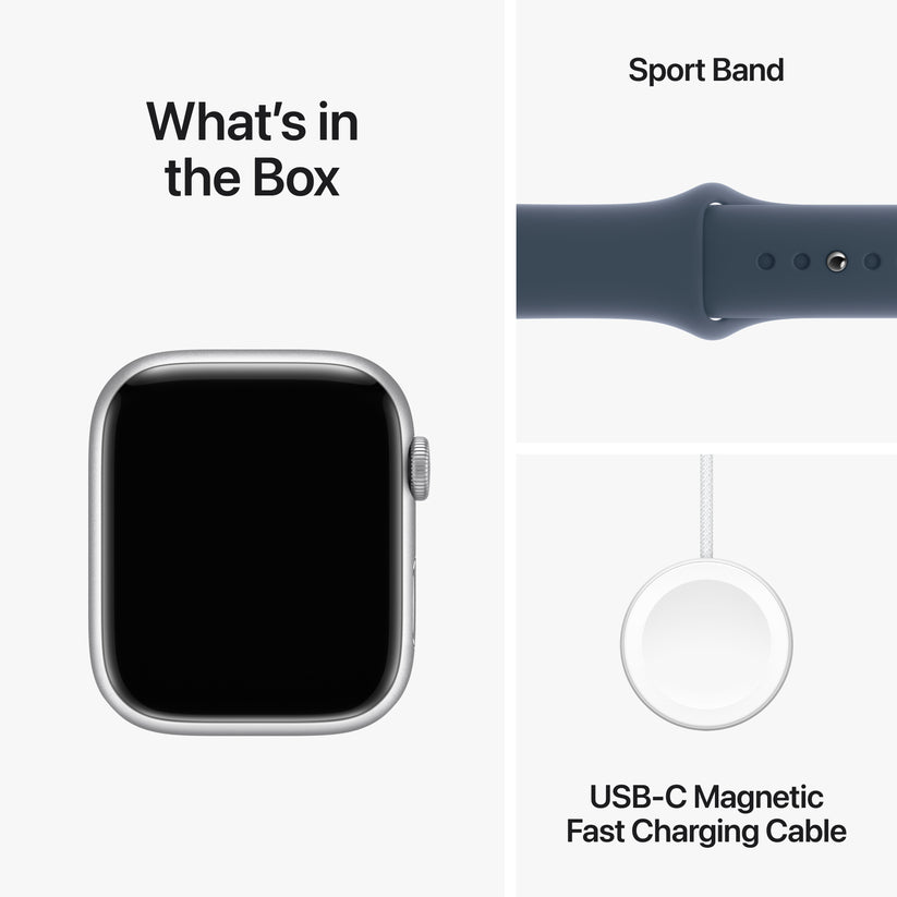 Apple Watch Series 9 GPS 45mm Silver Aluminum Case with Storm Blue Sport Band - M/L - iSTYLE HR