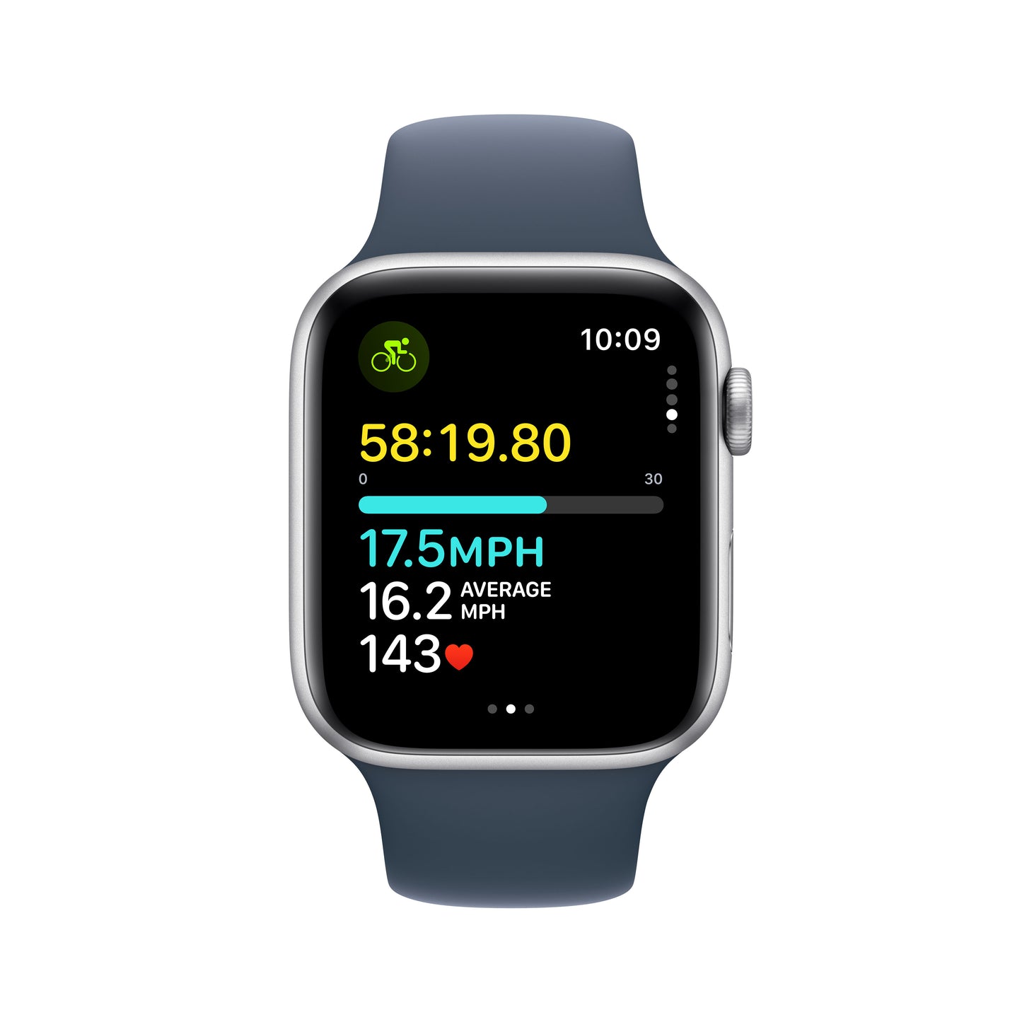 Apple Watch SE GPS 44mm Silver Aluminum Case with Storm Blue Sport Band - M/L - iSTYLE HR