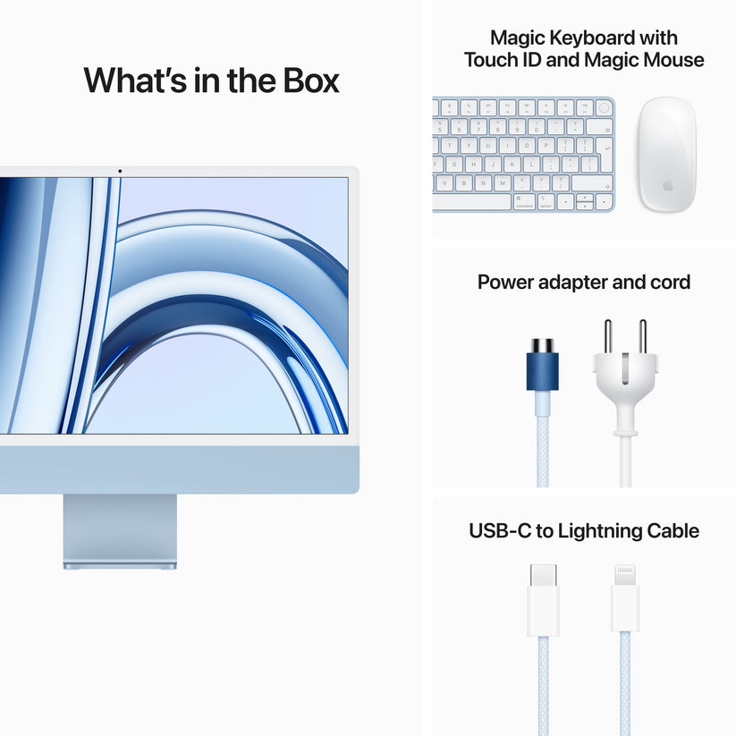 24-inch iMac with Retina 4.5K display: Apple M3 chip with 8‑core CPU and 10‑core GPU, 512GB SSD - Blue - iSTYLE HR