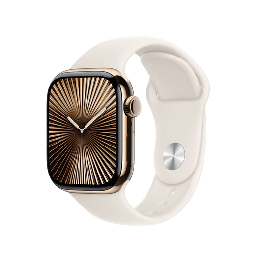 Apple_Watch_Series_10_42mm_LTE_Gold_Titanium_Sport_Band_Starlight_PDP_Image_Position_1__WWEN