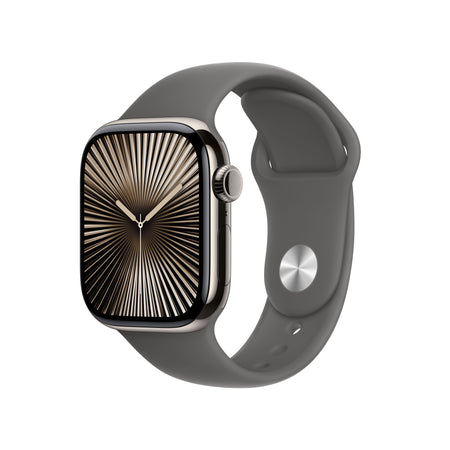 Apple Watch Series 10 GPS + Cellular 42 mm kućište od prirodnog titanija s kameno sivim Sport Band-om - M/L