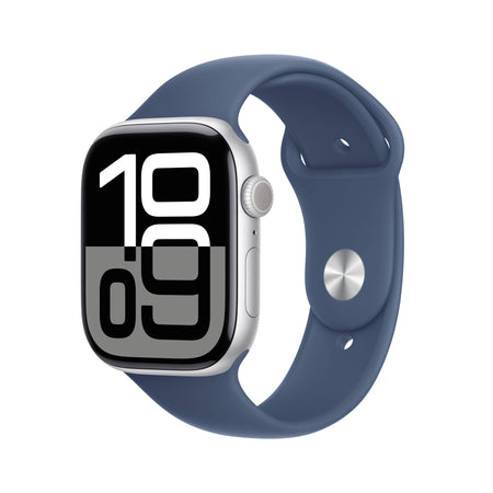 Apple Watch Series 10 GPS + Cellular 46 mm srebrno aluminijsko kućište s Sport Band-om u denim boji - M/L