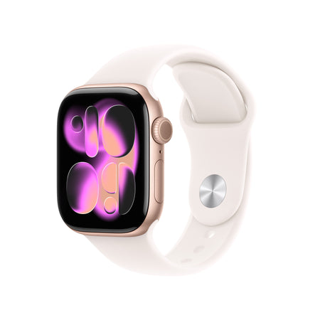 Apple Watch Series 11 GPS 42 mm ružičasto-zlatno aluminijsko kućište s Sport Band-om boje svijetlog rumenila - S/M