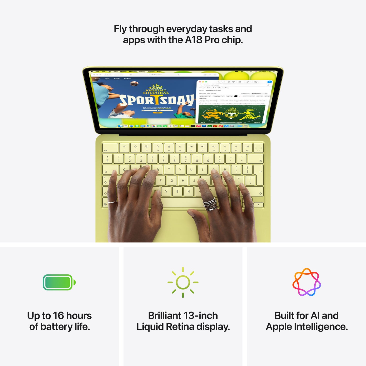 13-inch MacBook Neo: Apple A18 Pro chip with 6‑core CPU and 5‑core GPU, Magic Keyboard with Touch ID, 512GB SSD - Citrus - iSTYLE.hr