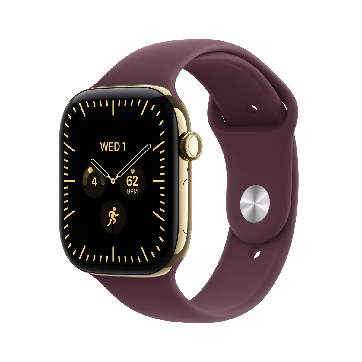 Apple Watch Series 12 GPS + Cellular 46mm Radiant Gold Titanium Case with Burgundy Sport Band S/M