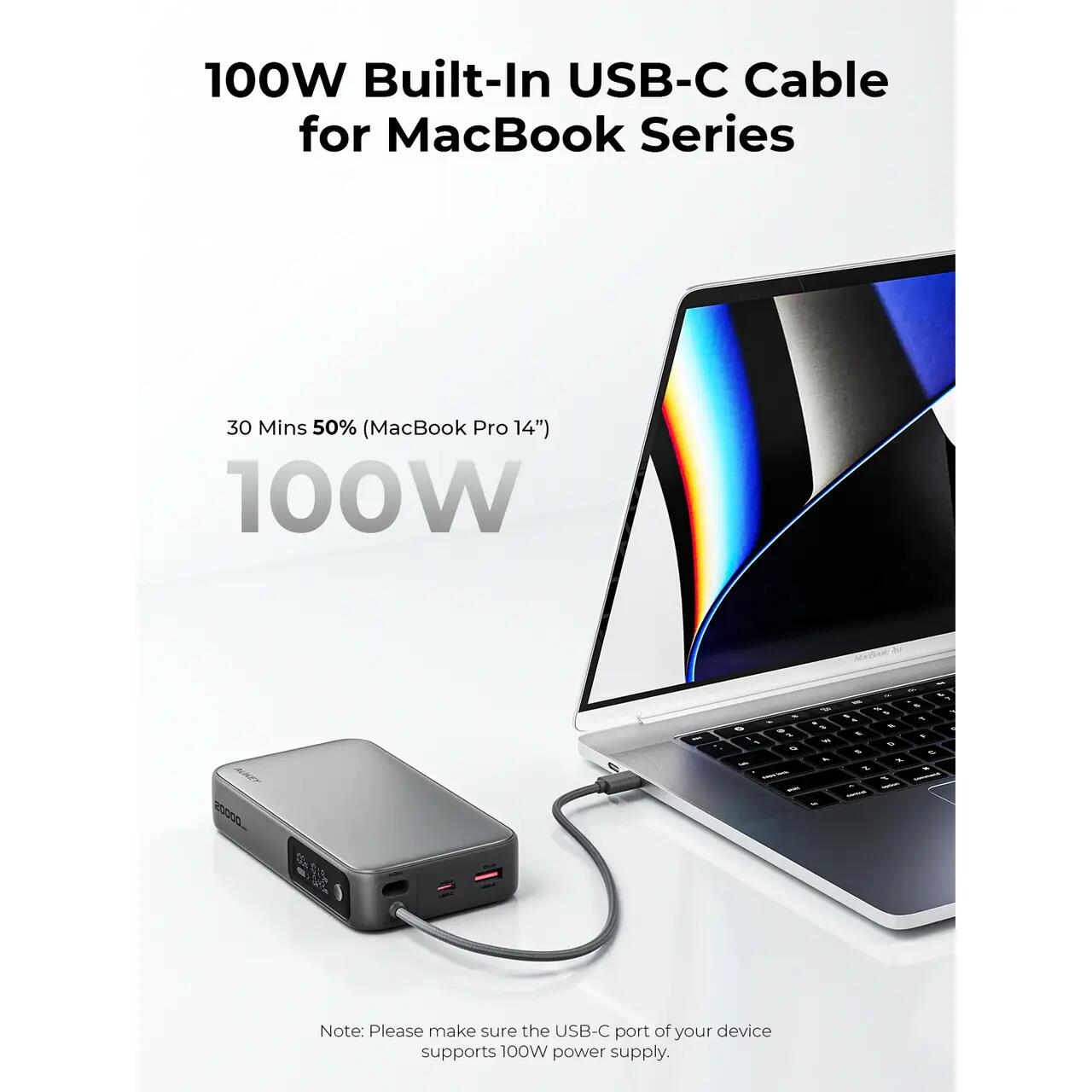 AUKEY Spark Sling 20000 Compact Fast Charging Power Bank s ugrađenim USB-C kabelom