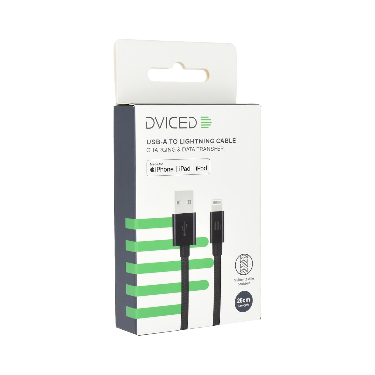 Dviced Cable USB-A to Lightning Nylon Textile 0,25m - crni
