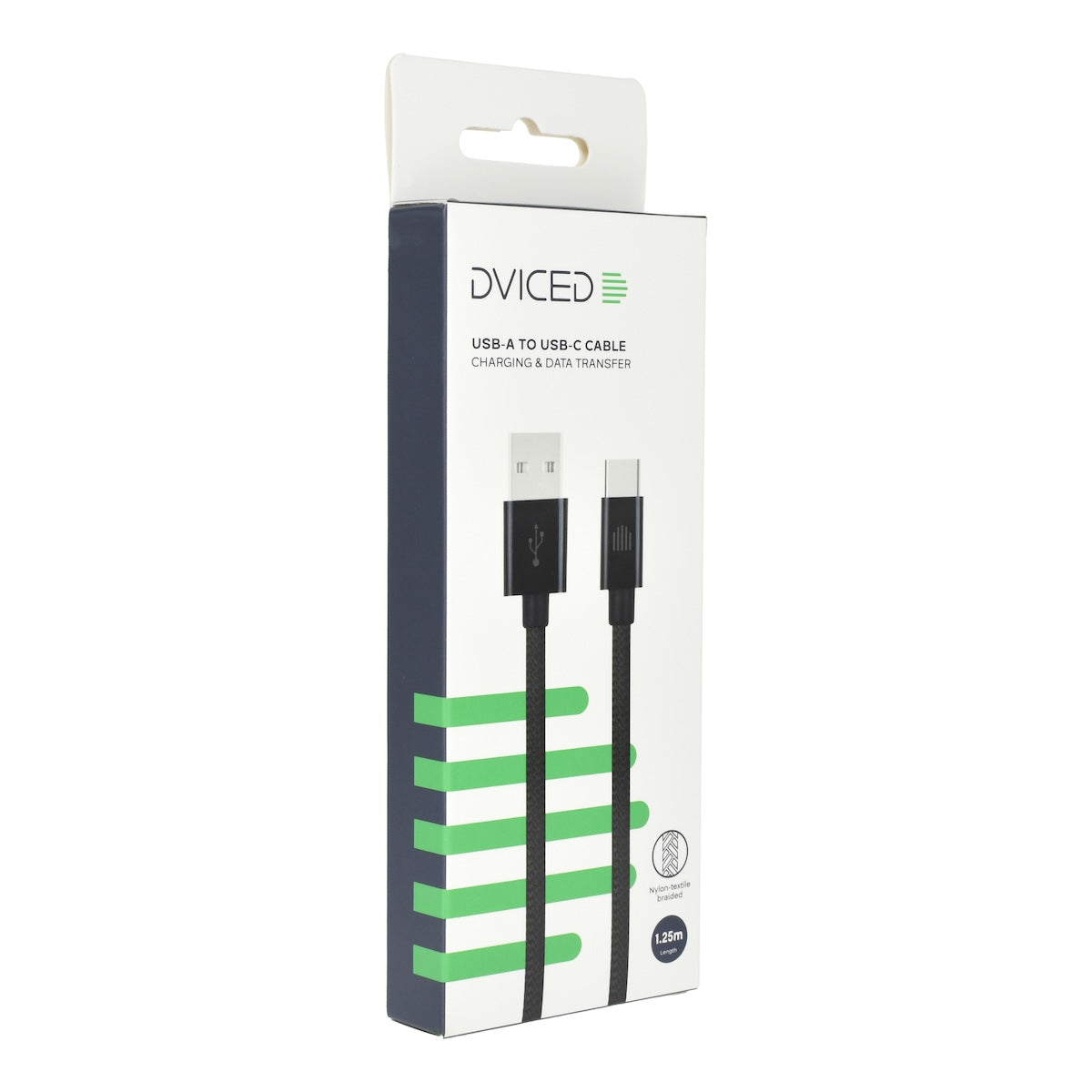 Dviced Cable USB-A to USB-C Nylon Textile 1,25m - crni