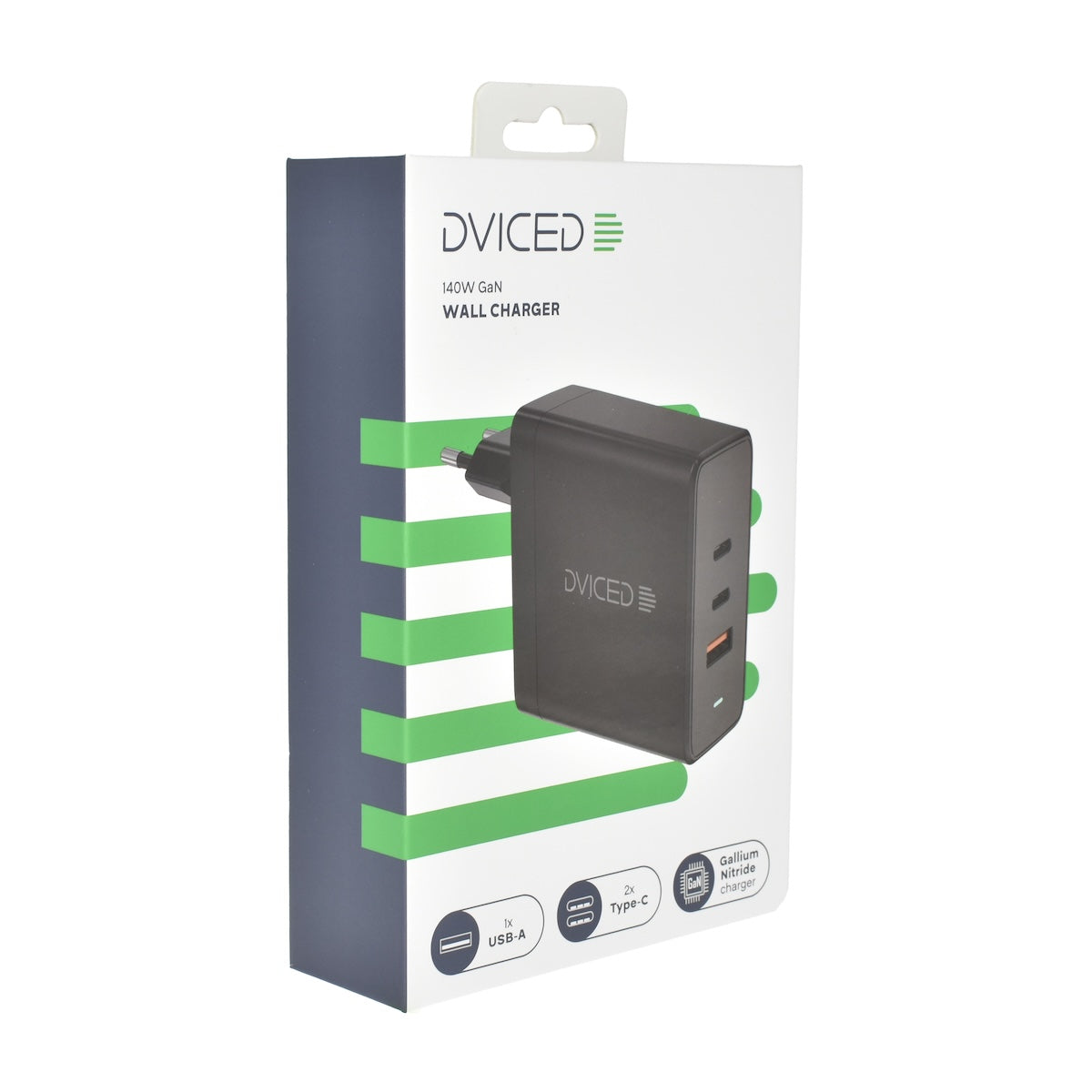 Dviced zidni punjač 140 W GaN (2x USB-C, 1x USB-A) - crni