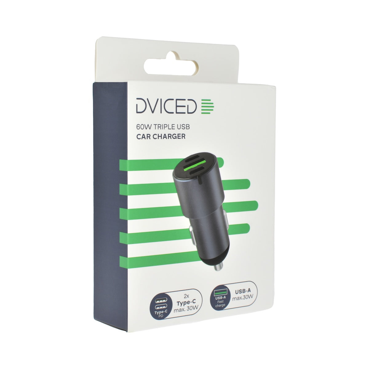 Dviced auto punjač 60 W  (1x USB-A, 2x USB-C) - sivi