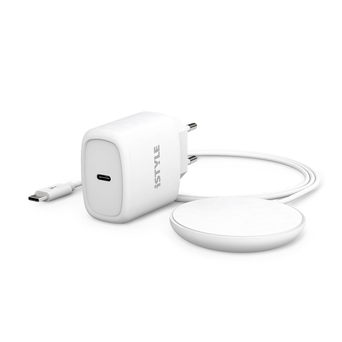 iStyle Magnetic Wireless Charging Cable Bundle 7,5W/15W - With USB-C Cable & 20W PD Charger - White