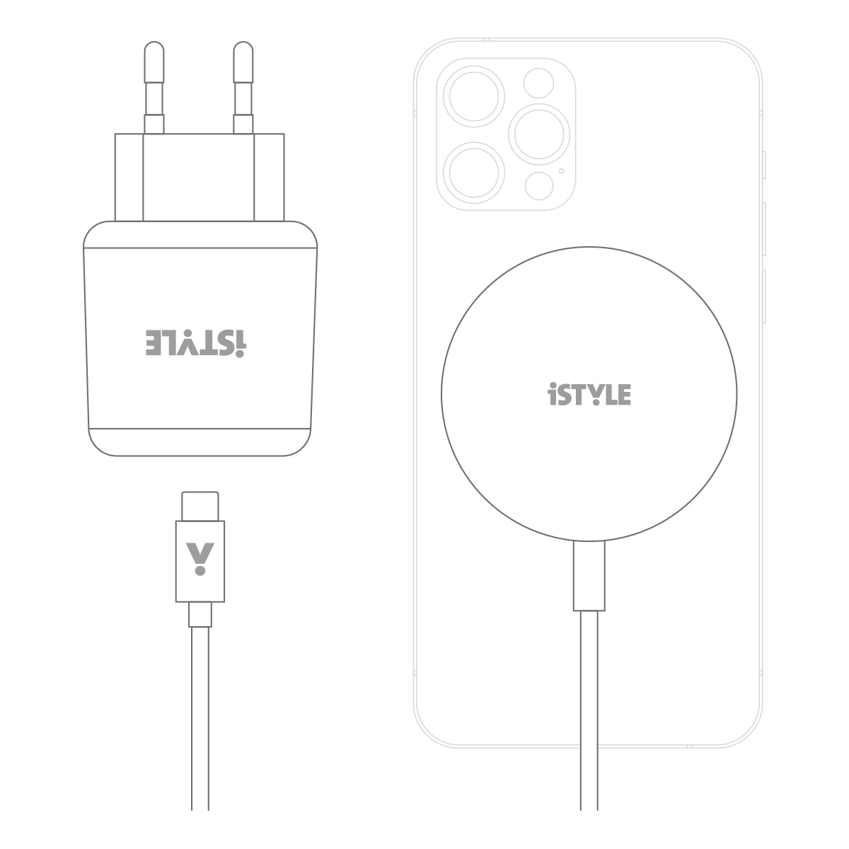 iStyle Magnetic Wireless Charging Cable Bundle 7,5W/15W - With USB-C Cable & 20W PD Charger - White