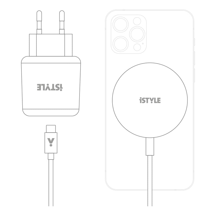 iStyle Magnetic Wireless Charging Cable Bundle 7,5W/15W - With USB-C Cable & 20W PD Charger - White