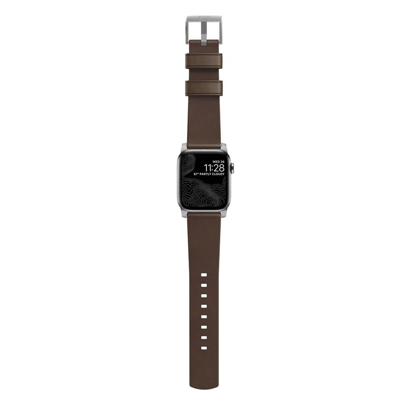 Nomad Leather Strap za Apple Watch 42/44/45 mm - Brown/Silver