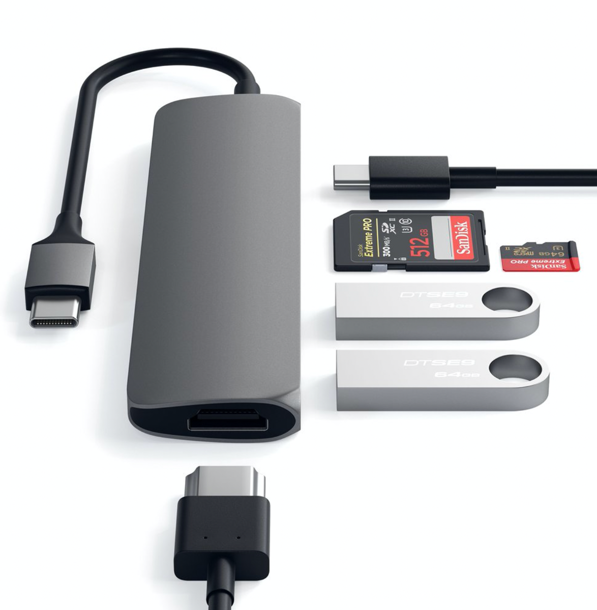 Satechi TYPE-C Slim Multimedia Adapter V2 - Space Gray